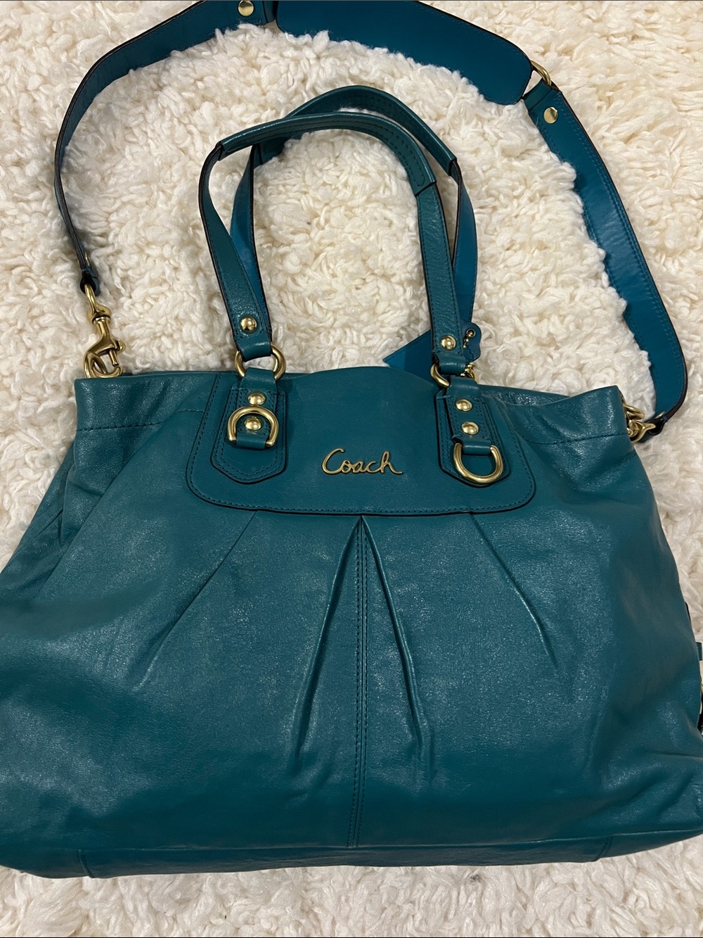 Coach Teal Leather Satchel with Gold Hardware